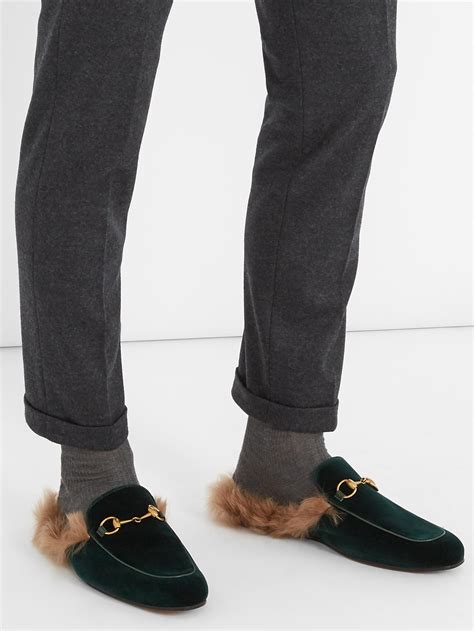 gucci fur loafers plaid.